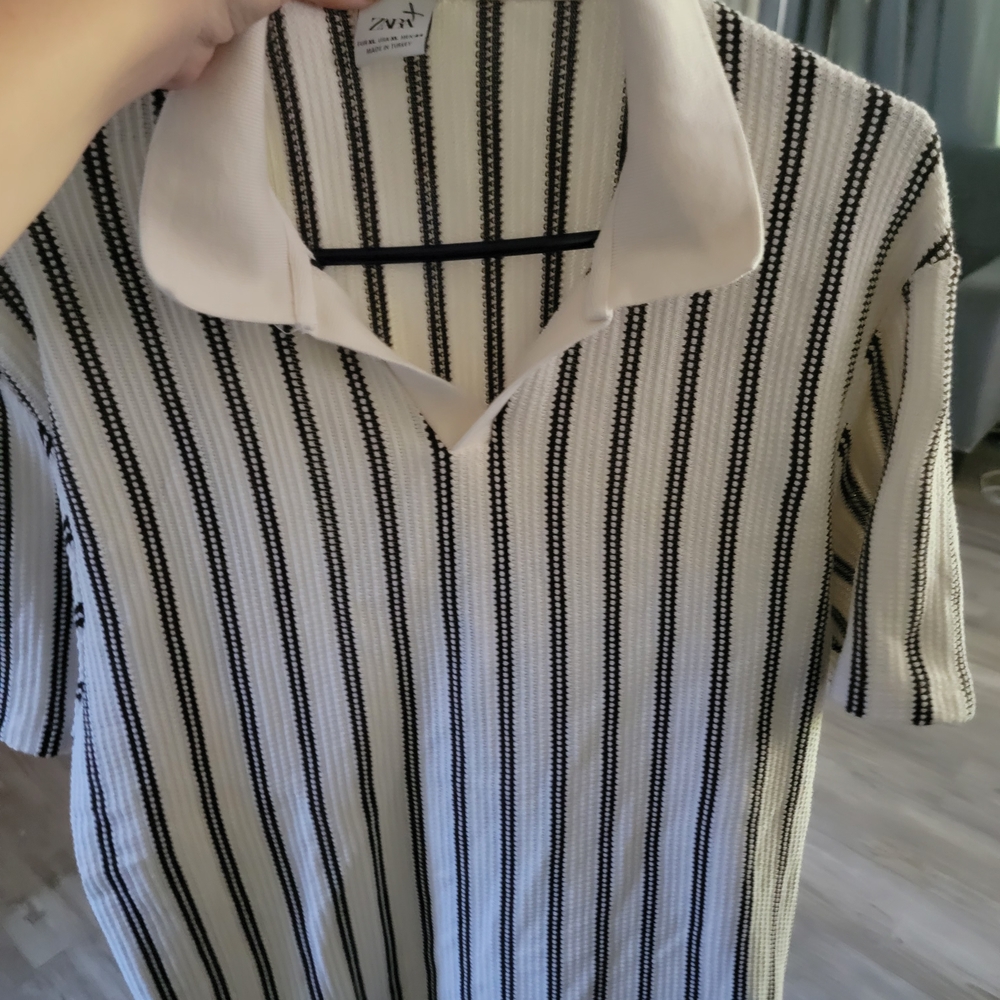 Zara Cream and Black Striped Top